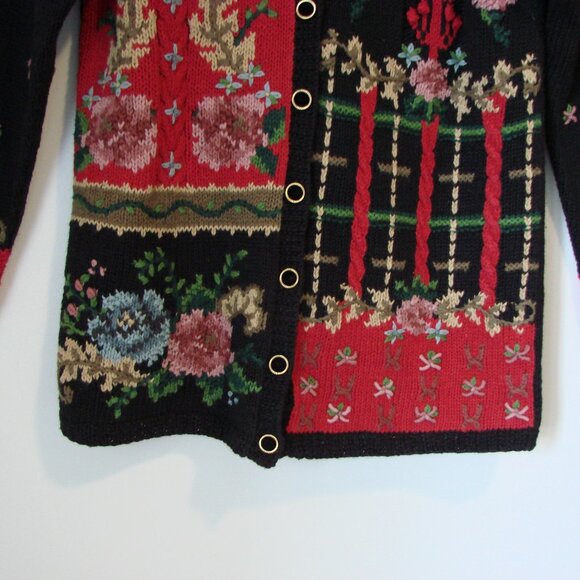 Talbots Hand Knit Chunky Cardigan Sweater Floral Tapestry Cottagecore NEW Large - Picture 8 of 16